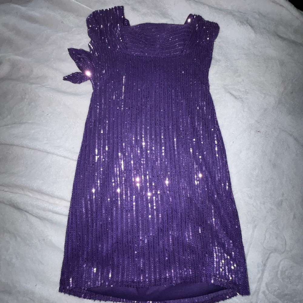 Purple Sequin Halter Dress